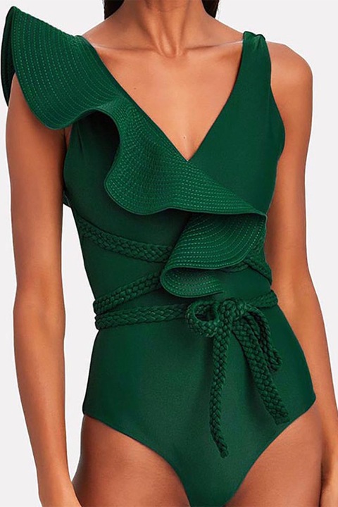 5195Цял, с шнур и волан, елегантен черен, размер L, Зелен