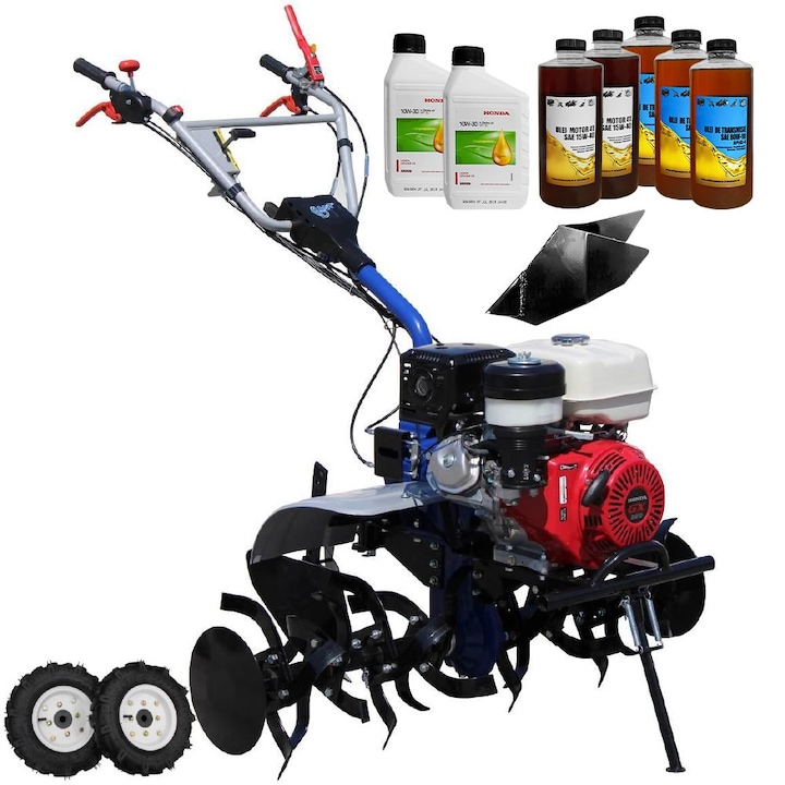 Motocultor AGT 13000 PREMIUM, motor Honda GX390, 13 CP, latime lucru 120 cm, 2+1 viteze, freze, rarita fixa, roti cauciuc 5.00-12, 6.2l ulei