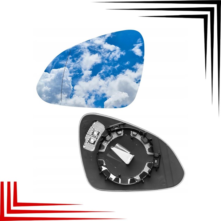 Geam oglinda dreapta, AWParts, Opel Astra IV J din 2009, electric, incalzit, sticla convexa alb crom, cu suport plastic tip click, partea pasagerului, 2 pini