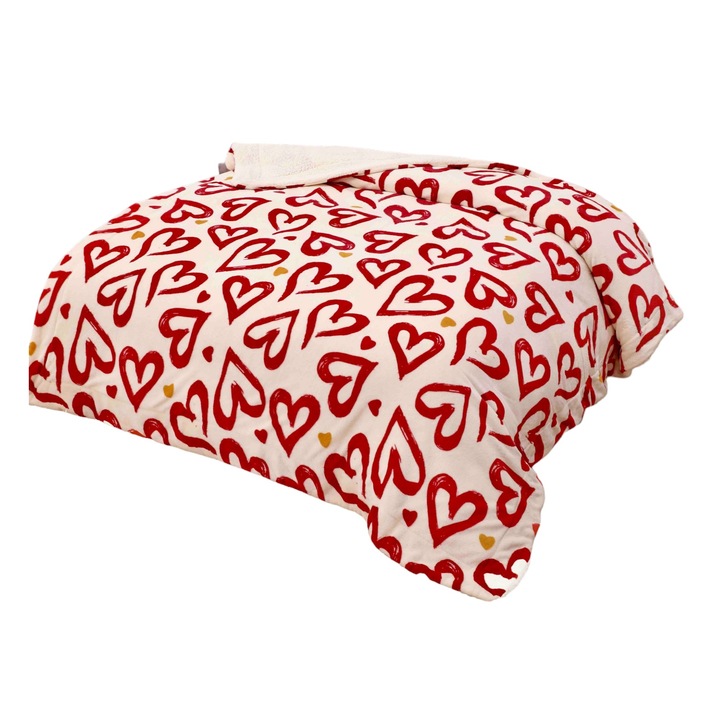 Patura pufoasa cu blanita, 2 persoane, JOJO HOME, 200x230 cm, 2 fete, heatrs