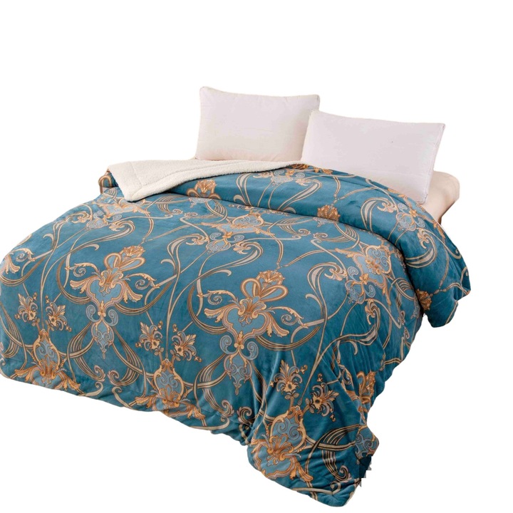 Patura pufoasa cu blanita, 2 persoane, JOJO HOME, 200x230 cm, 2 fete, antic