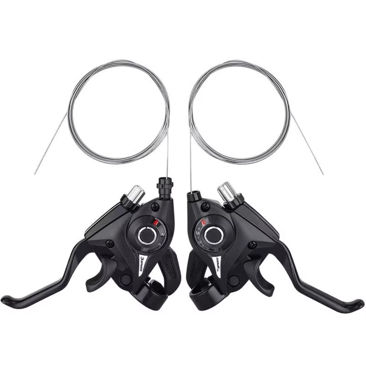 Set manete schimbator bicicleta, 3x7 viteze, Indicator de viteza, Aluminiu, 21-23mm, Negru