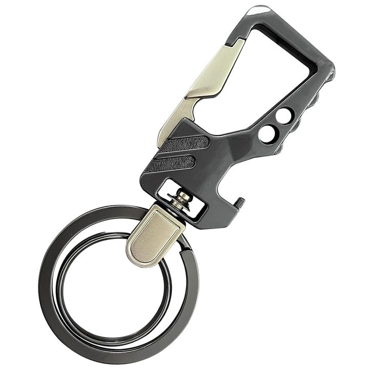 Мъжки ключодържател, Axroad Mall, дизайн с двоен пръстен, може да се използва като преносима отварачка за бутилки, въртене на 360 градуса, устойчив на надраскване и ръжда, неръждаема стомана, 82*23*8 mm, черен/златен