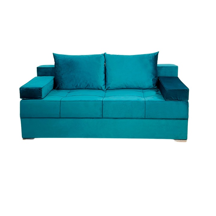 Canapea Extensibila Venus, cu Lada de Depozitare, Saltea tip Relaxa, 188 x 145 cm, Stofa Turquoise