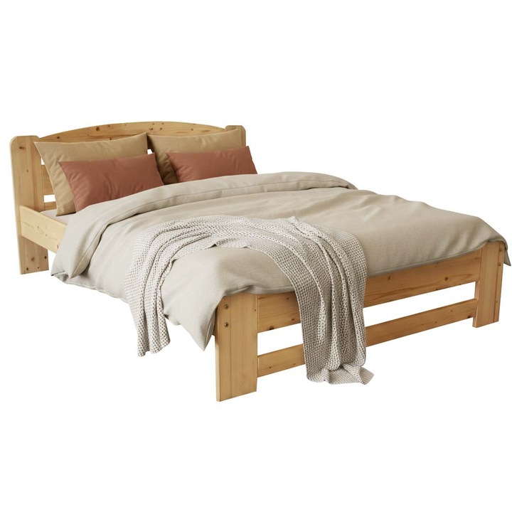 Pat matrimonial Transilvan, Dumbo, Lemn Masiv, Model 3/1, 140x200 cm, Natur