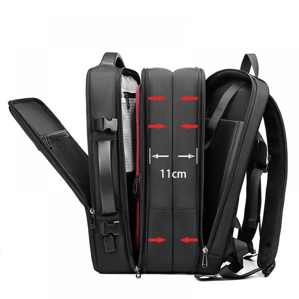 Rucsac multifunctional, MingLu, compatibil cu laptop 17 inch si tableta 7.9 inch, extensibil 20-39L, port USB, impermeabil, unisex, spatios, pelerina inclusa, negru