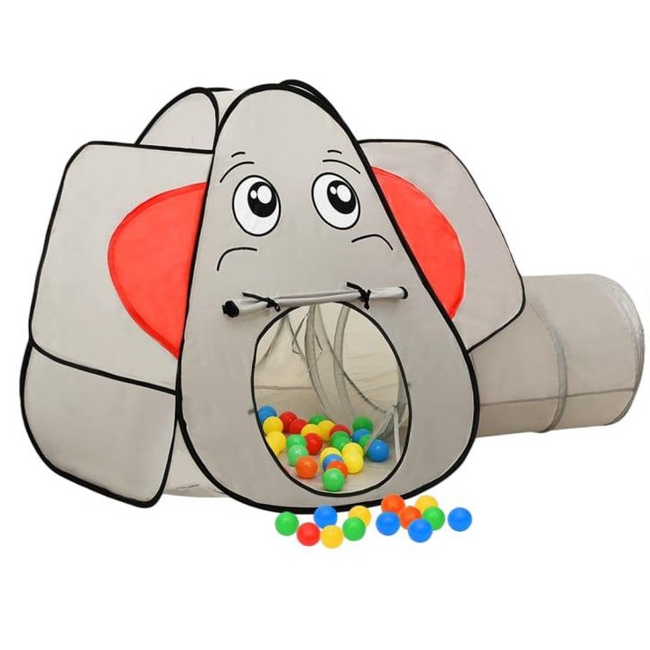 Cort pentru copii, vidaXL, Elefant, Tunel, 174x86x101cm, + 250 de bile