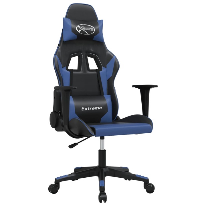 Scaun gaming, vidaXL, Piele sintetica, Negru/Albastru 3143687