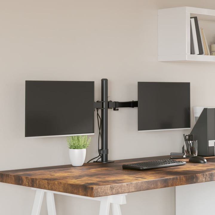 Suport TV dublu, VidaXL, 13"-27", Negru, 75x100mm, Inaltime 40cm