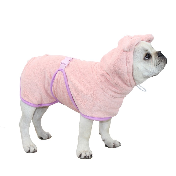 Halat de baie pentru animale, Microfibra, Roz, S