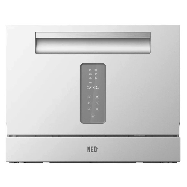 Masina de spalat vase compacta NEO DW-TT5506WS, Indicatori sare, 6 seturi, 7 programe, Clasa F, Alb/Argintiu