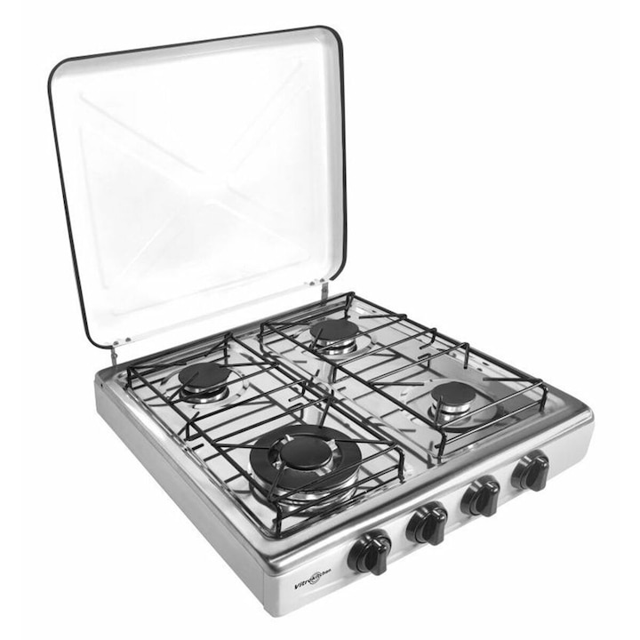 Plita pe Gaz Vitrokitchen 452BB, 4 zone gătit, 3600W, 48,6x49,7x12,5cm