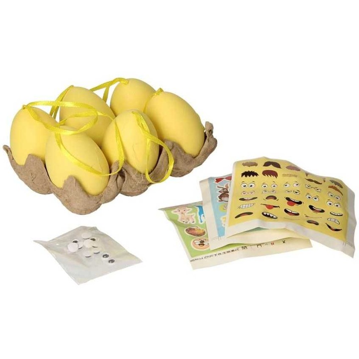 Set 6 oua pentru Paste cu 3 foi cu stickere si 12 ochi miscatori, Grafix, Galben