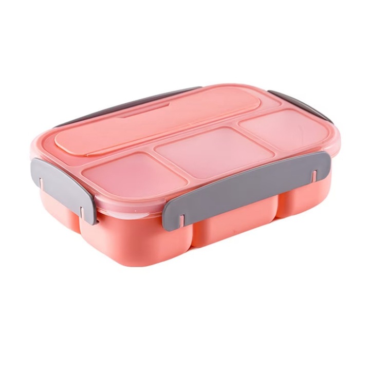 Cutie de pranz, Polipropilena, Rezistent la scurgeri, Tacamuri, 4 Compartimente, Roz