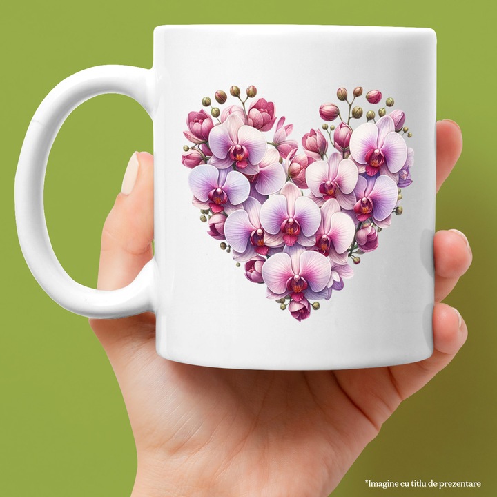 Cana cu o inima formata din mai multe floricele, roz, natura, iubire, Valentine's Day Ceramica, 330 ML cu Maner Alb