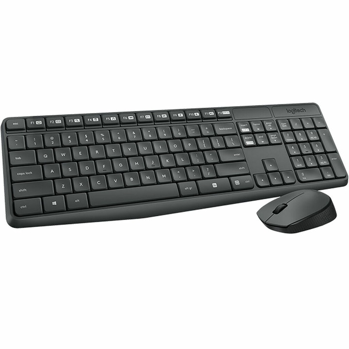 Безжична клавиатура и мишка, Logitech, QWERTY, черна