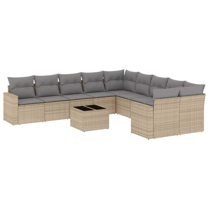 Set canapele de gradina cu perne, vidaXL, 11 piese, bej, poliratan, 51 kg 3219509