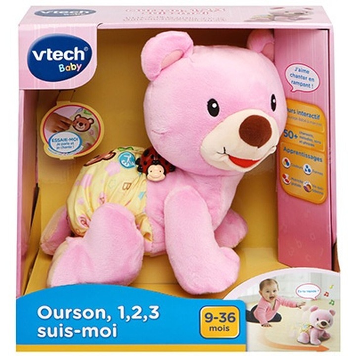Ursulet interactiv Vtech Baby Bear, 1,2,3 Follow Me, roz