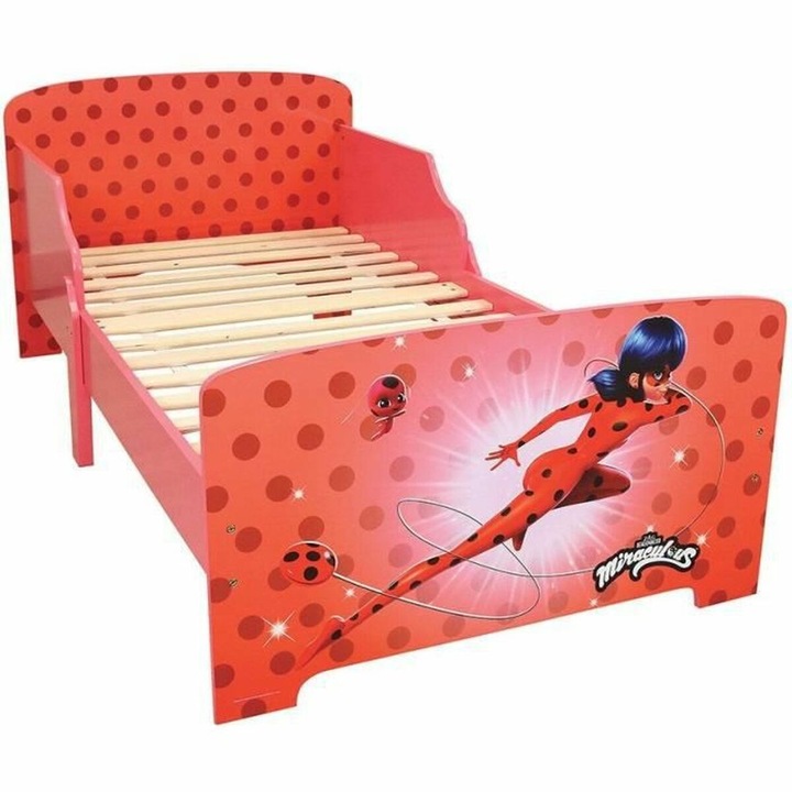 Pat pentru copii, Fun House, Lemn, 140x70 cm, Multicolor
