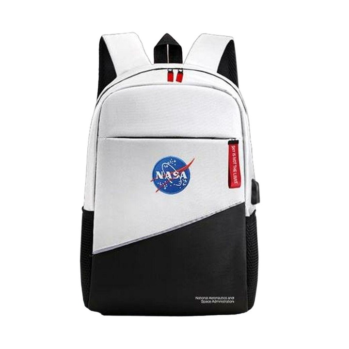Унисекс раница за лаптоп, NASA, Canvas, 15.6", бяло/черно