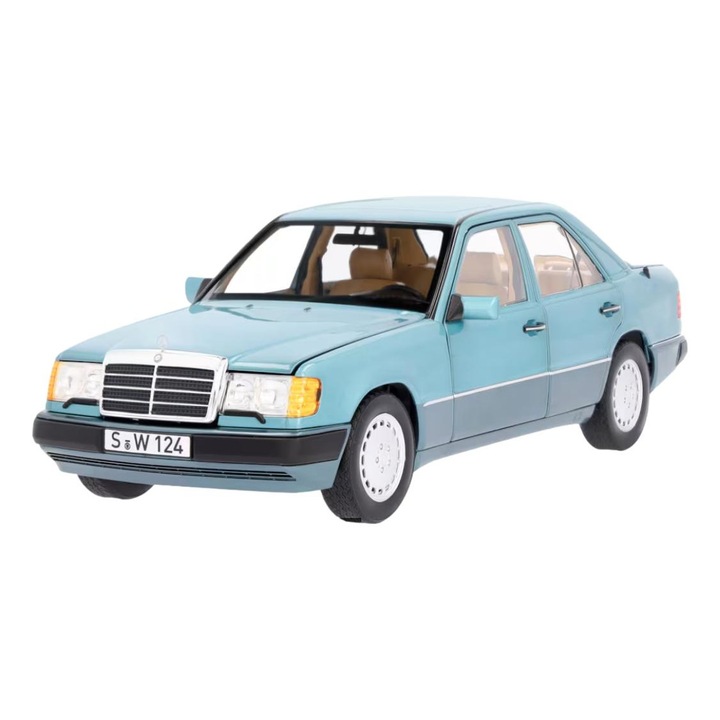Modell autó Mercedes W124 230E szedán, műanyag, méretarány 1:18, 26,5 cm, kék