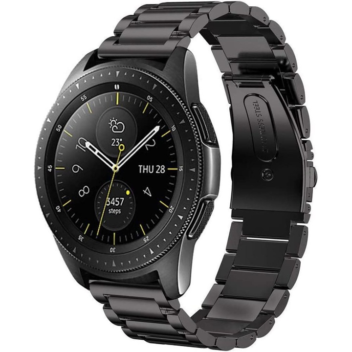 Bratara smartwatch, ZmdecQna, Inox, Pentru Samsung Galaxy Watch Active/Gear S2 Classic/Garmin Venu/Amazfit GTS, 42 mm, Negru