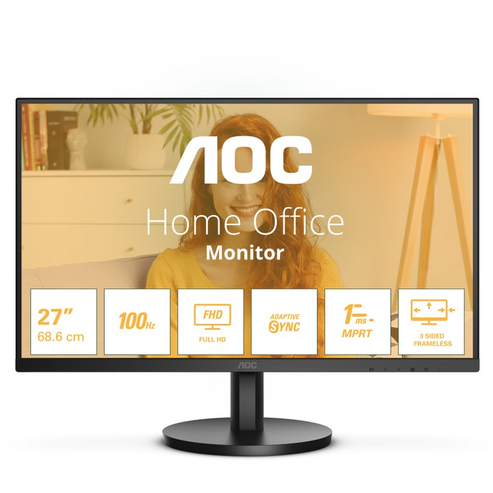 Monitor Led AOC 27B3HMA2, 27" VA WLED, Full HD, 100HZ, 4MS, ADAPTIVE SYNC, FLICKERFREE, HDMI