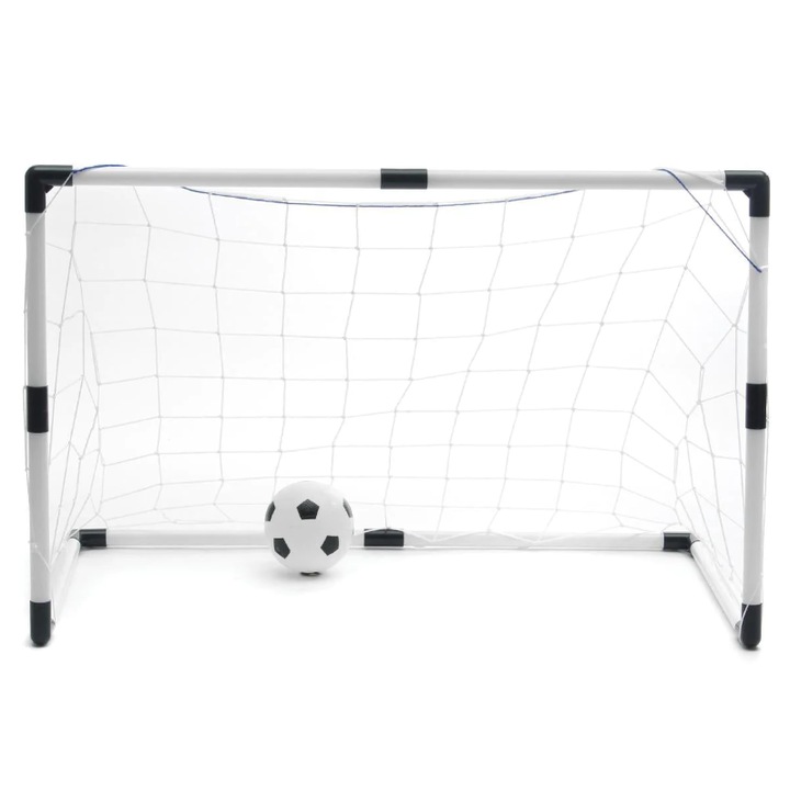 Set 2 porti de fotbal 92 x 61 x 48 cm, pentru copii, dezasamblabil, cu Minge si Pompa inclusa