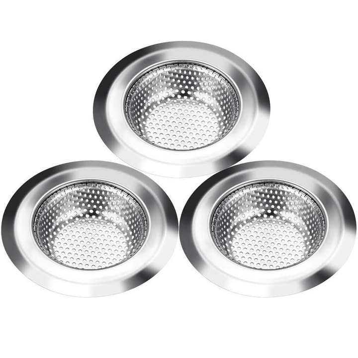 Set 3 site chiuveta pentru protectie scurgere, Axroad Mall, Durabil, Rezistent la rugina, Usor de curatat, Pentru pardoseala, baie sau bucatarie, Otel inoxidabil, 7.5*7.5*1.6cm, Argintiu