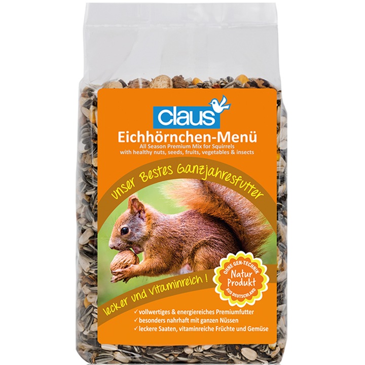 Hrana pentru veverite cu nuci intregi, fructe si legume, Claus, 700 gr