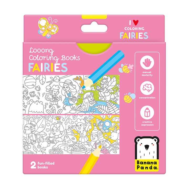 Kifestőkönyv gyerekeknek Ed.Banana Panda I Love Coloring, képek Zane-nel, 12 nyomkövető és kifestő illusztráció, 2 panorámakép, 2 harmonika típusú könyv, 96 cm hosszú, ajánlott életkor +4 év