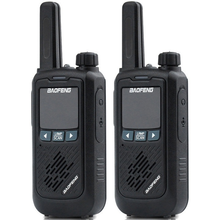 Statii emisie receptie walkie-talkie, WTO®, 16 canale, afisaj digital, cu raza actiune pana la 8 km, casti incluse, lanterna incorporata cu 2 moduri de iluminare, baterie reincarcabila litiu-ion 1500 mAh