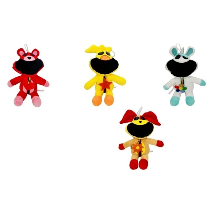 Set 4 Figurine de plus, The Smiling Critters, tip breloc, portocaliu/galben, 18 cm