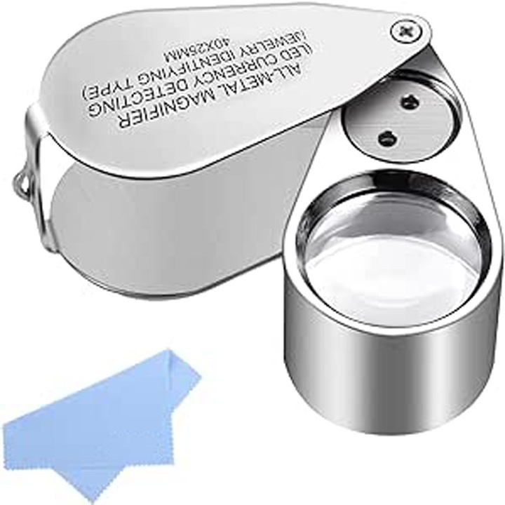 Lupa pentru bijuterii, JENUOS®, LED, 40X, Sticla/Aliaj, Argintiu