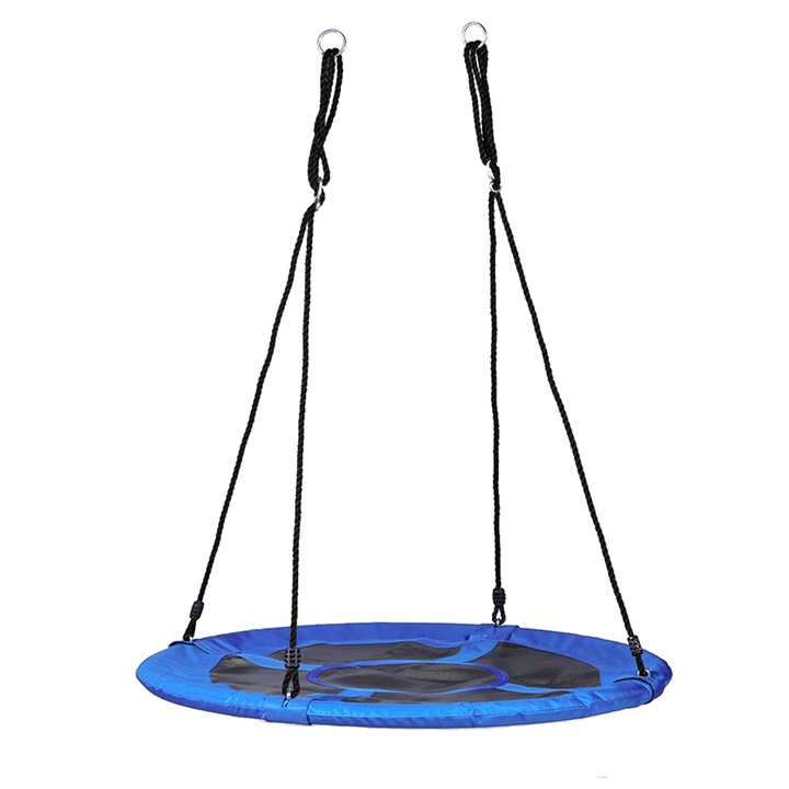 Leagan tip cuib, Yefound®, pentru exterior, inaltime reglabila, cadru otel, diametru100cm, pana la 150 kg, Albastru/Negru