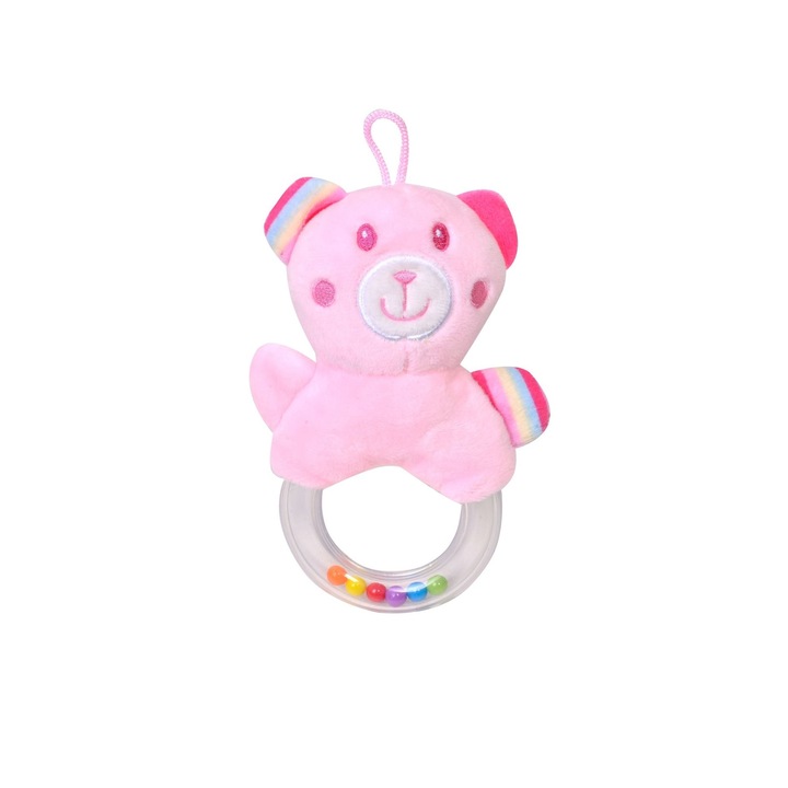 Plüss csörgő, Medve, rózsaszín, 16cm