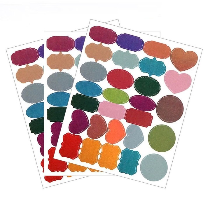 Etichete Colorate Adezive pentru Organizat Borcane, Caserole, si Recipiente din Sticle, Plastic si Metal, Marker Alb pentru Scris Inclus, Set 84 Bucati, Multicolor, GARAMI SHOP