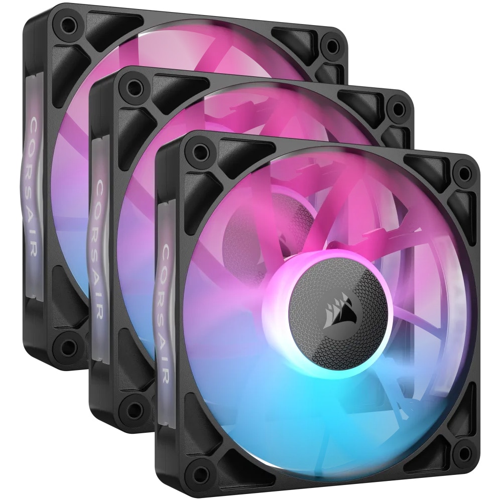 Ventilator Corsair iCUE LINK RX120 RGB, 120mm PWM, Triple Pack, Negru