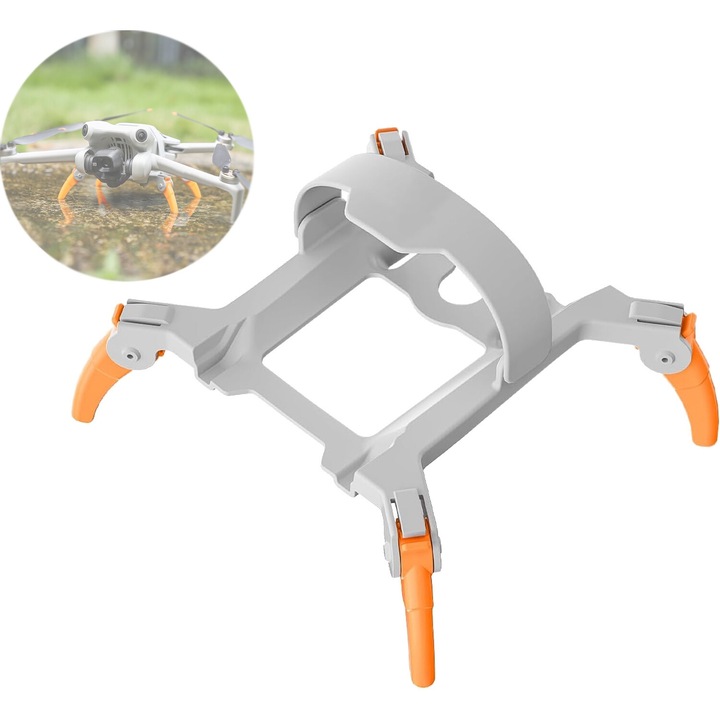 Tren de aterizare pliabil, Silicon/Plastic, Compatibil cu DJI Mini 3 Pro, Gri/Portocaliu