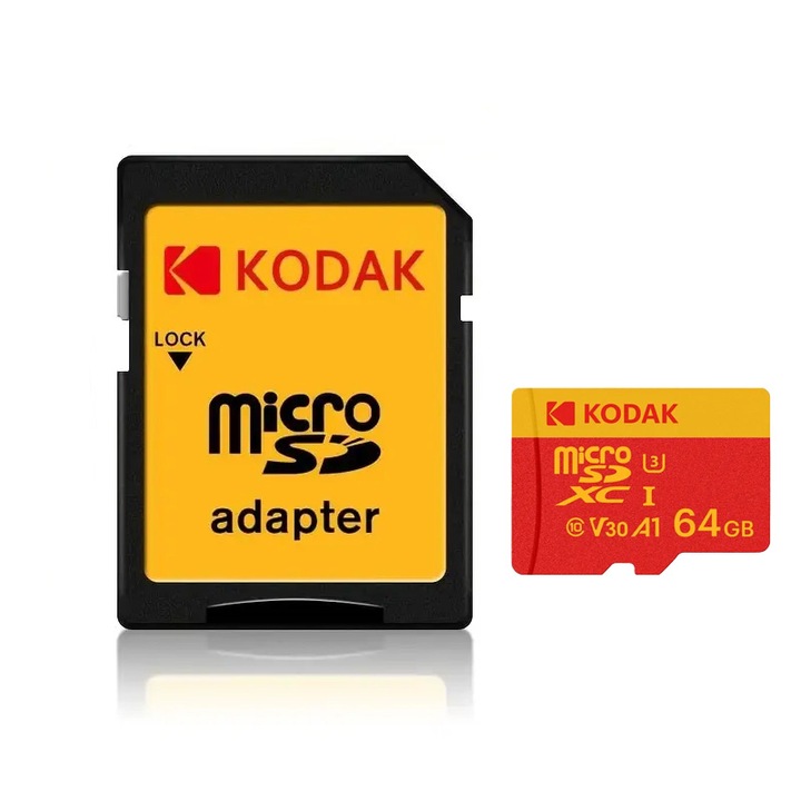 Memóriakártya, microSD Kodak 64GB, 100/80 MB/s, A1 C10 V30 UHS-1 U3