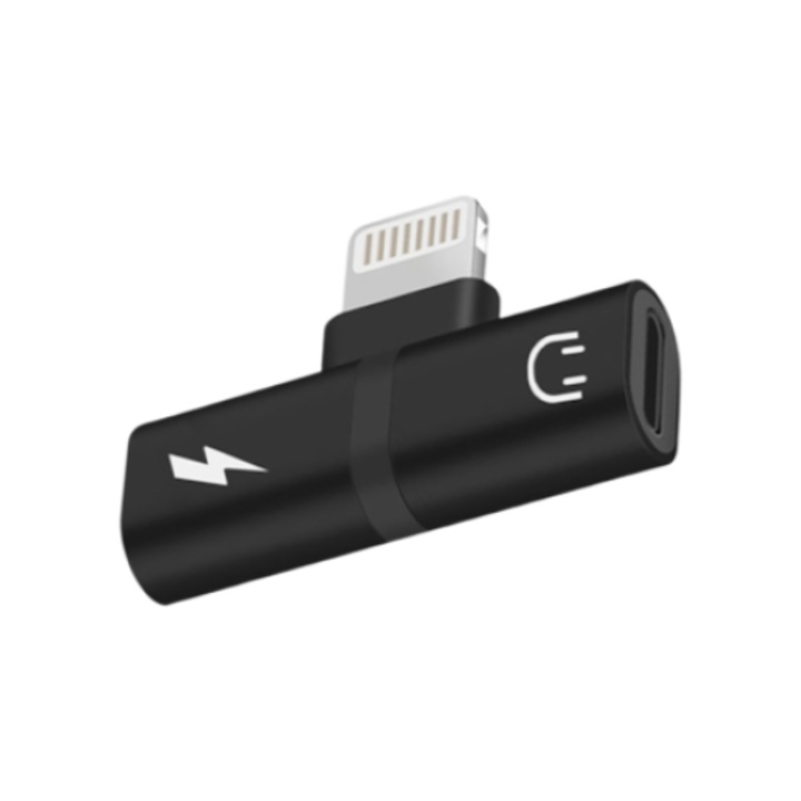 iPhone / iPad elosztó fejhallgató adapterrel és töltéssel, 2 Lightning csatlakozó, Apple, Black, Dactylon® kompatibilis