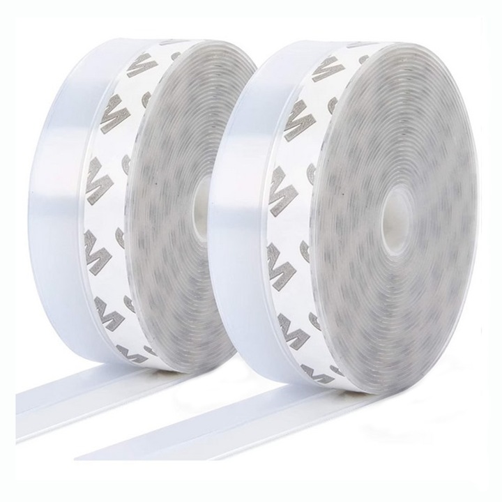 Set 2 x Banda De Etansare GREATON, Pentru Usa Si Fereastra, Din Silicon, Transparenta, 25 mm x 1, 8 m + 45 mm x 1, 8 m