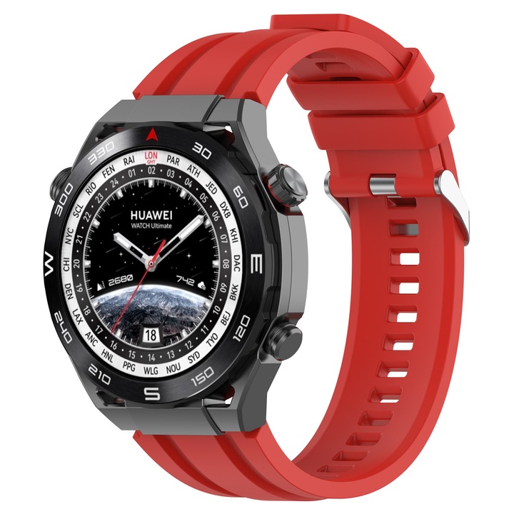 Силиконова каишка за часовник, Ultimate, SA&SO General Store®, съвместима със смарт часовник Huawei Watch GT 2 / 3 PRO, Samsung Galaxy Watch 46 мм или всеки часовник с ширина на каишката 22 мм, Червен, X42