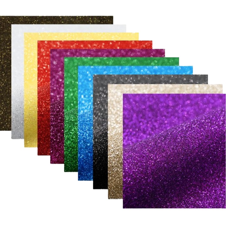 Set 10 Folii HTV Siser Glitter, 20x30cm, Multicolor