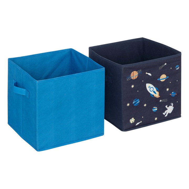 Set 2 cutii de depozitare pliabile, Atmosphera for Kids, Carton / Poliester, 29 x 29 x 29 cm, Multicolor