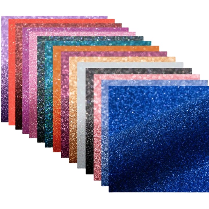 Set 15 Folii HTV Siser Glitter, 20x30cm, Multicolor