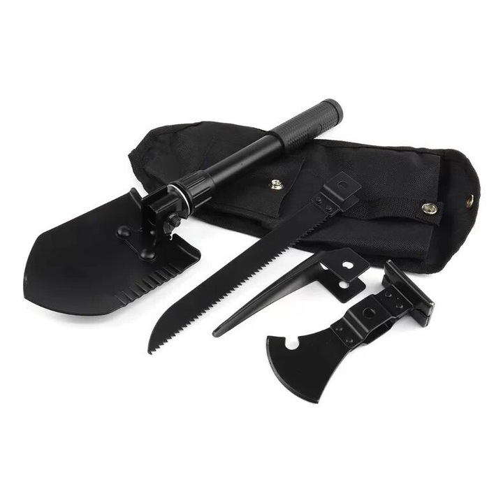 Set lopata pliabila multifunctionala 4 in 1 de inalta calitate, dimensiune 33.5 cm, lopata, fierastrau, topor, husa inclusa, Solid Volt