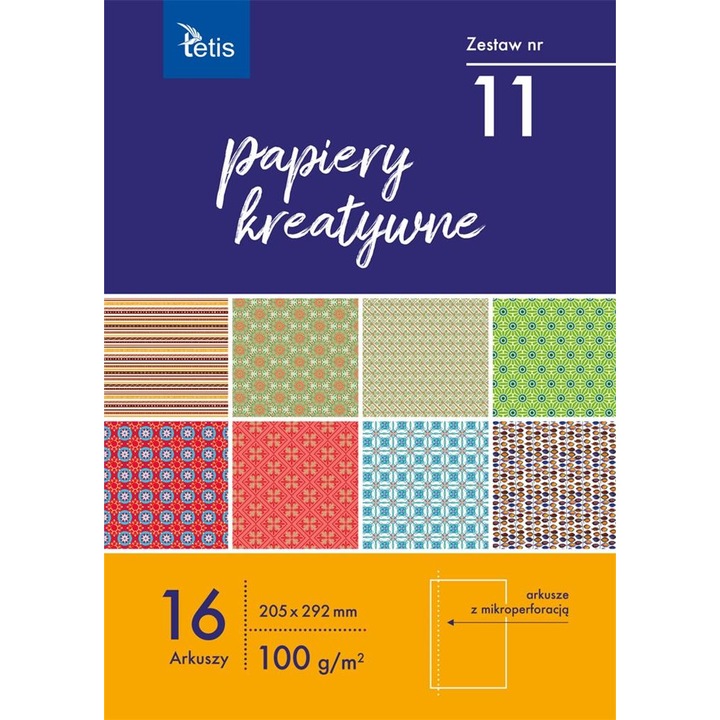 Set de hartie pentru lucru manual Tetis, 16 foi, microperforate, 205x292mm
