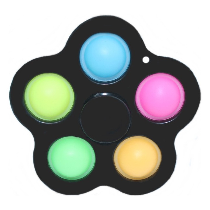 Breloc Fidget Spinner/Pop It, antistres, negru cu 5 buline colorate, 8 cm, Vivo