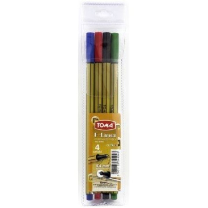 Set 4 pixuri Toma F-Liner, varf fibros 0,4 mm, multicolor